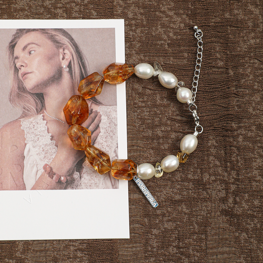 Citrine and freshwater pearl bracelet in a lifestyle setting